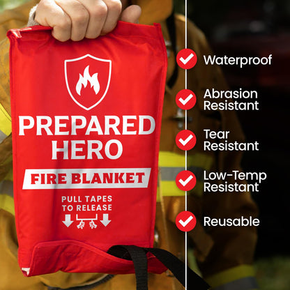 Prepared Hero Emergency Fire Blanket 39x39 Inches – Quick, Mess-Free Fire Suppression for Kitchen & Home