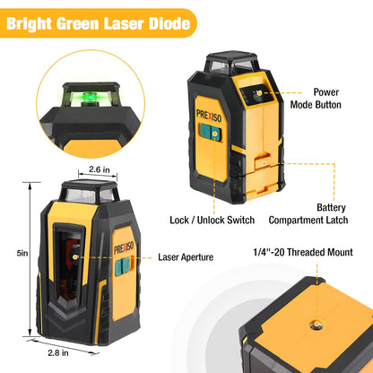PREXISO 360° Laser Level with Tripod — Green Line, 100ft Range, Self-Leveling