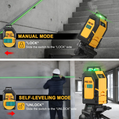 PREXISO 360° Laser Level with Tripod — Green Line, 100ft Range, Self-Leveling