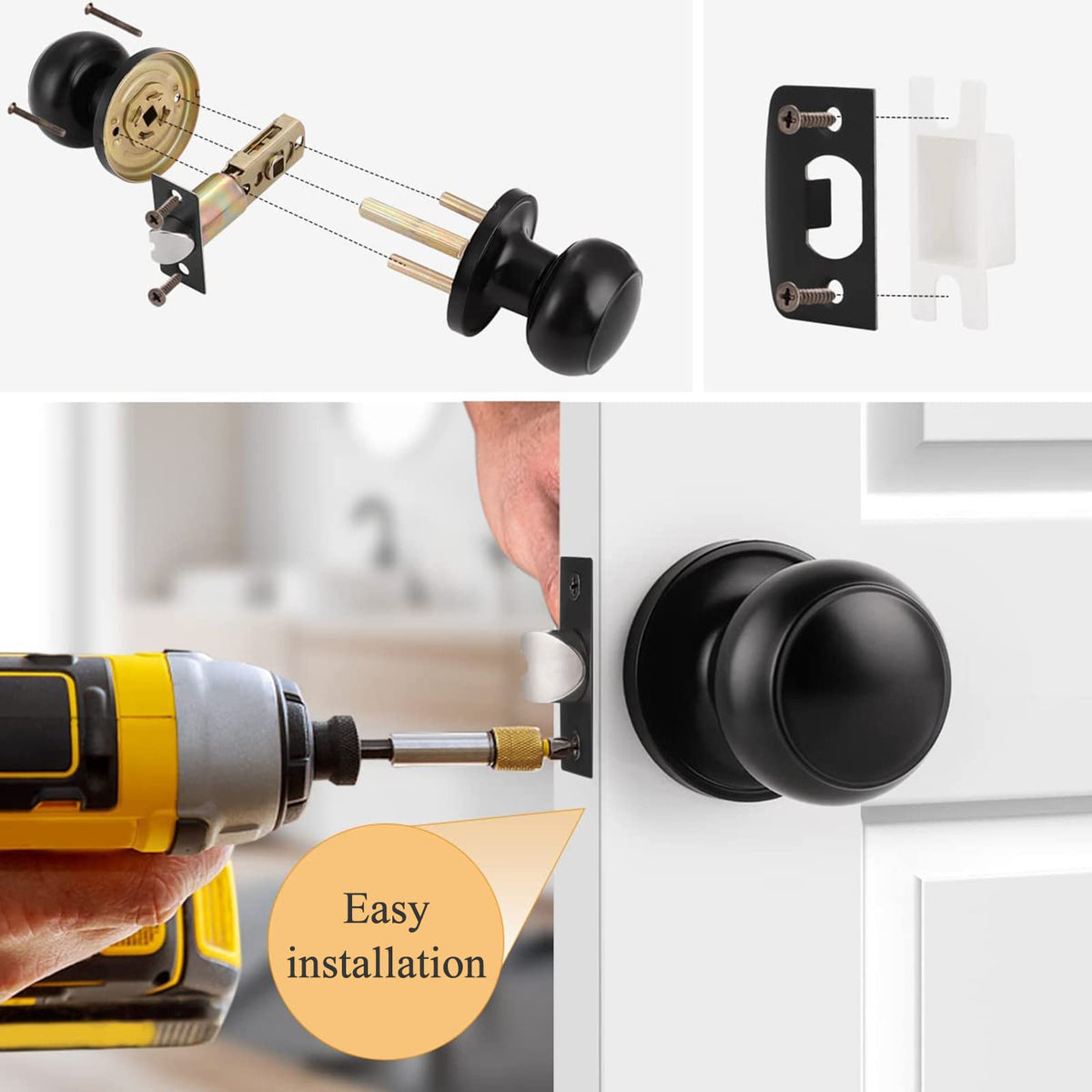 Probrico Black Door Knobs – Keyless Matte Flat-Ball Interior Passage Knobs, Matte Black, 10 Pack