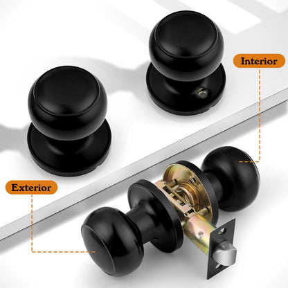 Probrico Black Door Knobs – Keyless Matte Flat-Ball Interior Passage Knobs, Matte Black, 10 Pack