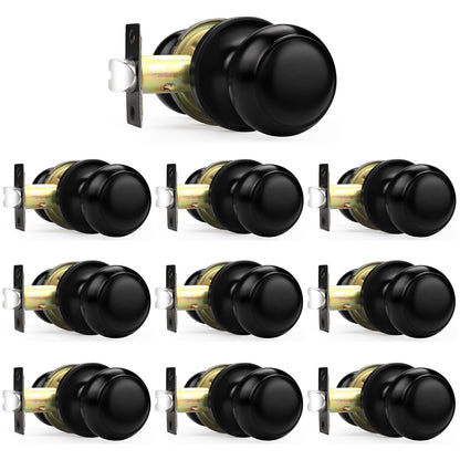 Probrico Black Door Knobs – Keyless Matte Flat-Ball Interior Passage Knobs, Matte Black, 10 Pack