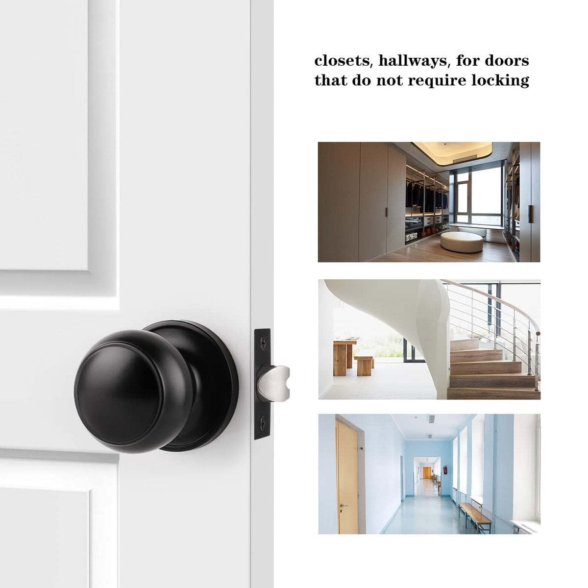 Probrico Black Door Knobs – Keyless Matte Flat-Ball Interior Passage Knobs, Matte Black, 10 Pack