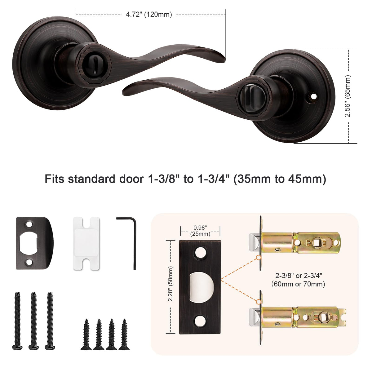 Probrico Wave Style Privacy Door Levers – Keyless, Oil Rubbed Bronze, 6-Pack
