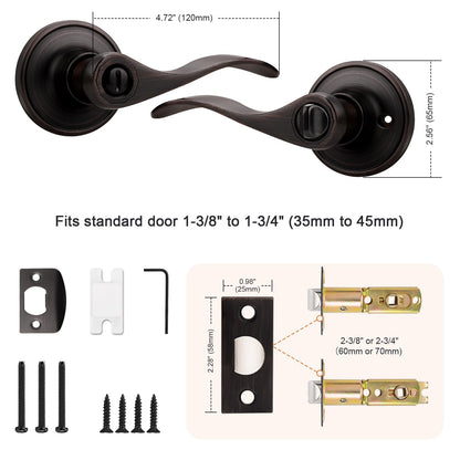 Probrico Wave Style Privacy Door Levers – Keyless, Oil Rubbed Bronze, 6-Pack