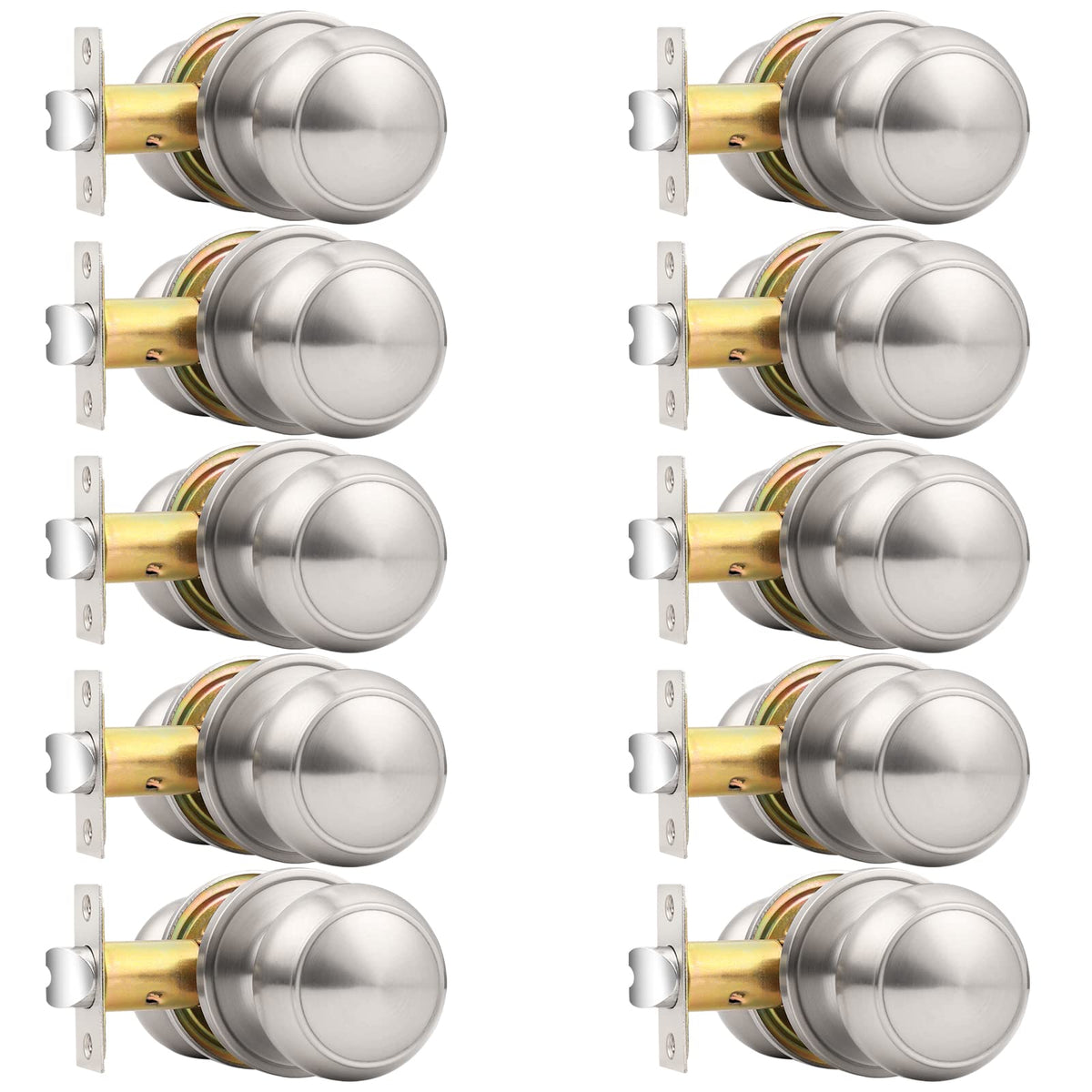 Probrico Brushed Nickel Interior Door Knobs — 10-Pack Flat Ball Passage Knobs