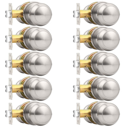 Probrico Brushed Nickel Interior Door Knobs — 10-Pack Flat Ball Passage Knobs