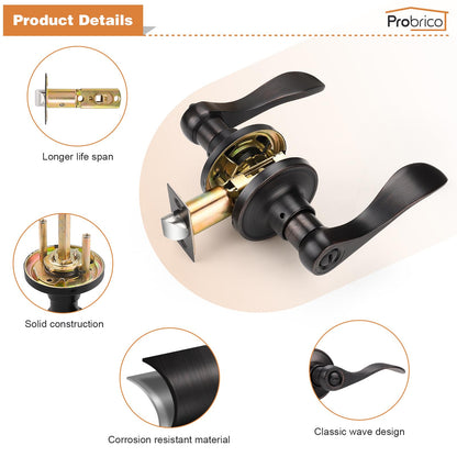 Probrico Wave Style Privacy Door Levers – Keyless, Oil Rubbed Bronze, 6-Pack