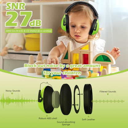 ProCase Kids Noise Cancelling Headphones – 27 dB SNR, Green