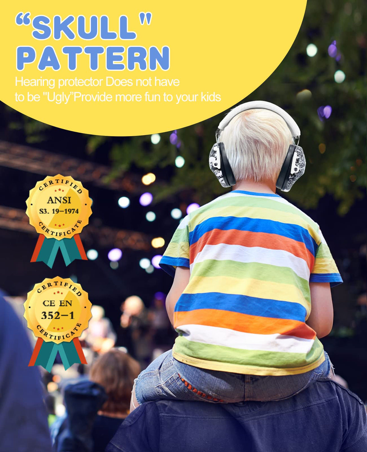 PROHEAR 032 Kids Ear Protection Earmuffs – NRR 25dB, Adjustable Skull Pattern