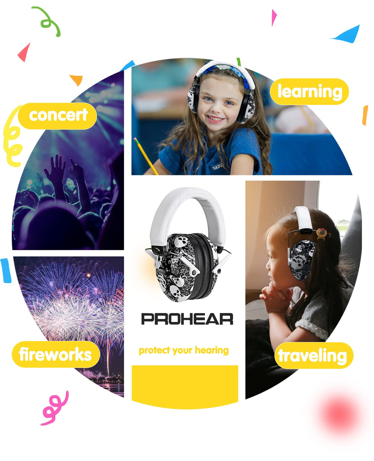 PROHEAR 032 Kids Ear Protection Earmuffs – NRR 25dB, Adjustable Skull Pattern