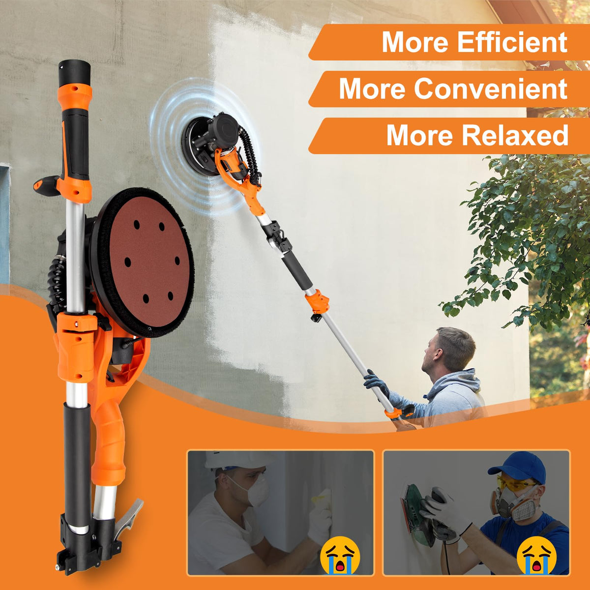 Protmex Drywall Sander 1000W – Dust Collection, LED Light, 6-Speed, Extendable Pole