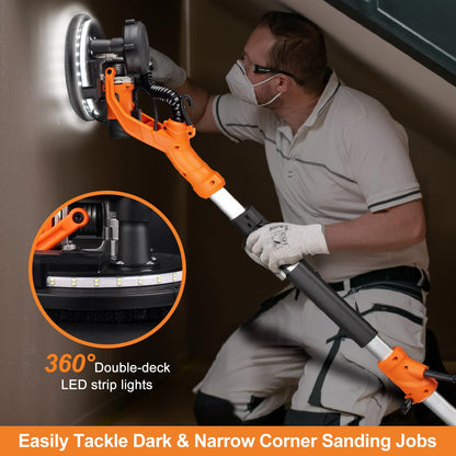 Protmex Drywall Sander 1000W – Dust Collection, LED Light, 6-Speed, Extendable Pole