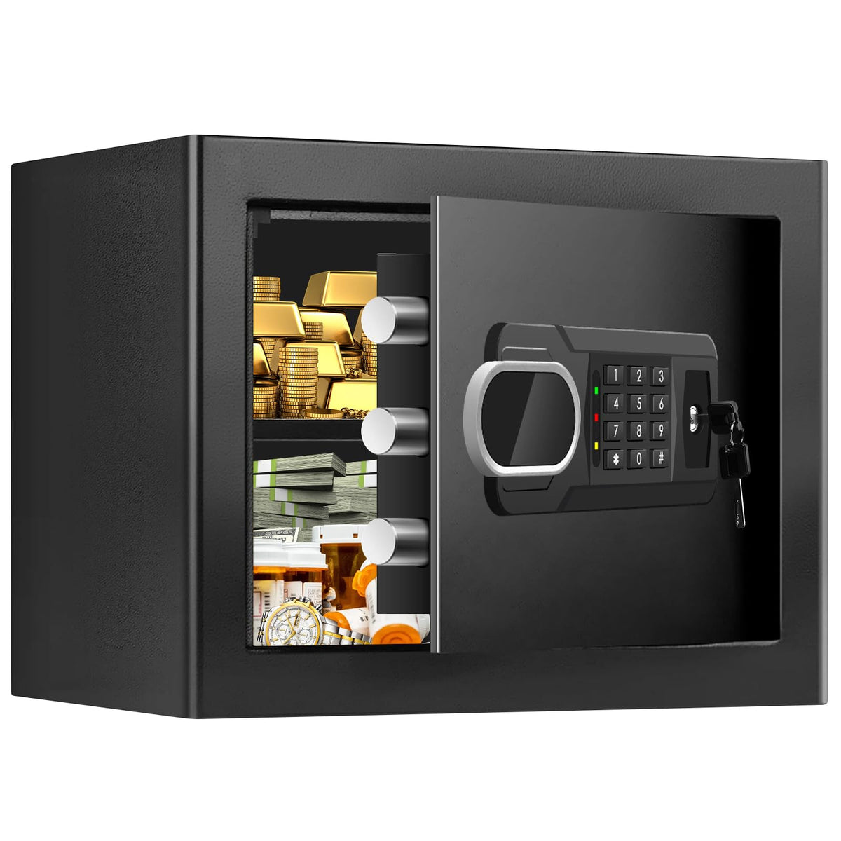 Psisuvry 1.3 cu ft Fire Safe Box – Digital Keypad, Removable Shelf, Spare Keys