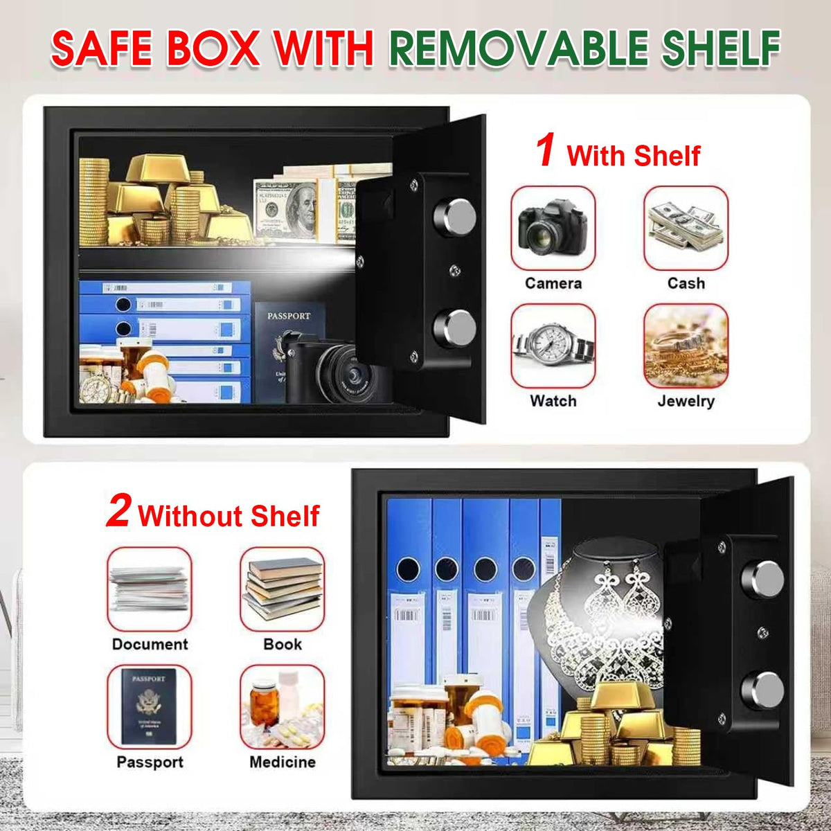 Psisuvry 1.3 cu ft Fire Safe Box – Digital Keypad, Removable Shelf, Spare Keys