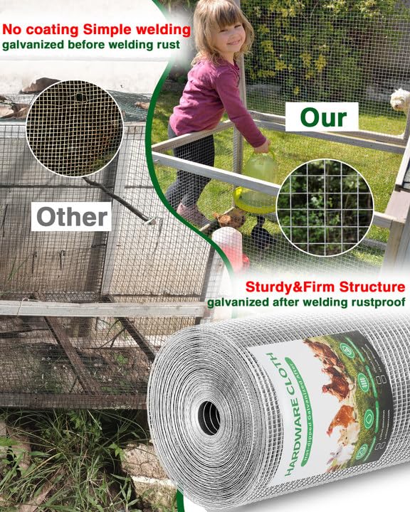 Pterying 1/4-Inch Hardware Cloth, 48 x 100 ft, 23 Gauge, Hot-Dip Galvanized Welded Wire Mesh