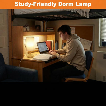 Puzipha Touch Bedside Lamp — USB-Powered, Stepless Dimming, 2700K Warm Light, Wood Base