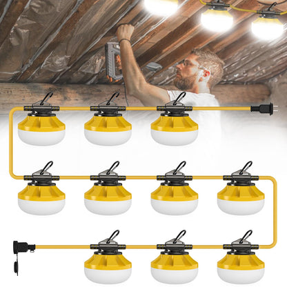 Pvilub 100FT Construction String Lights — 100W LED, IP65, 10 Bulbs, Linkable Work Light