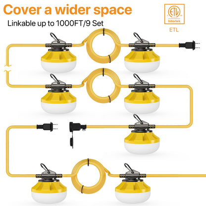 Pvilub 100FT Construction String Lights — 100W LED, IP65, 10 Bulbs, Linkable Work Light