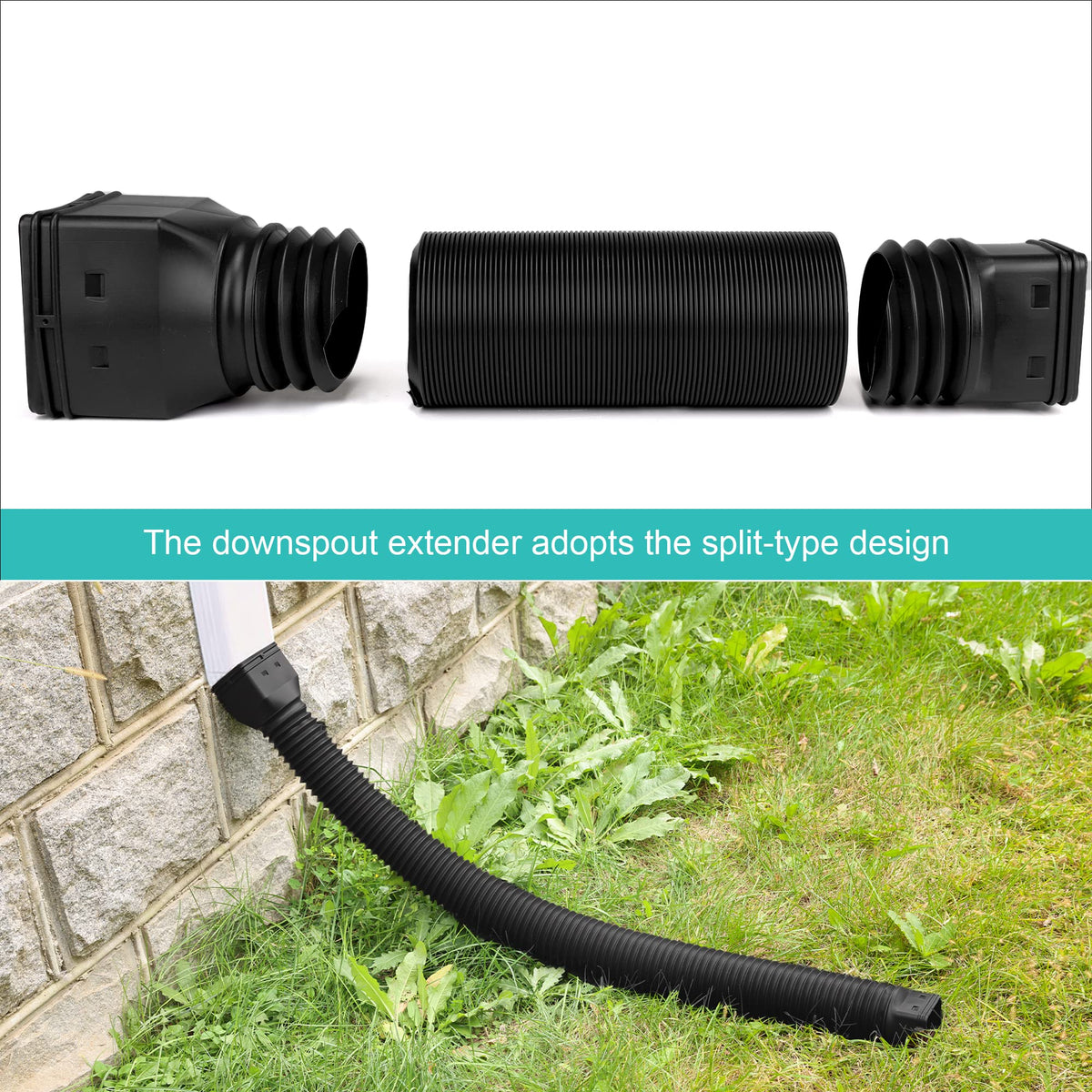 PXCAYFF 2 Pack Rain Gutter Downspout Extensions – Extendable 21-58 Inches (Black)