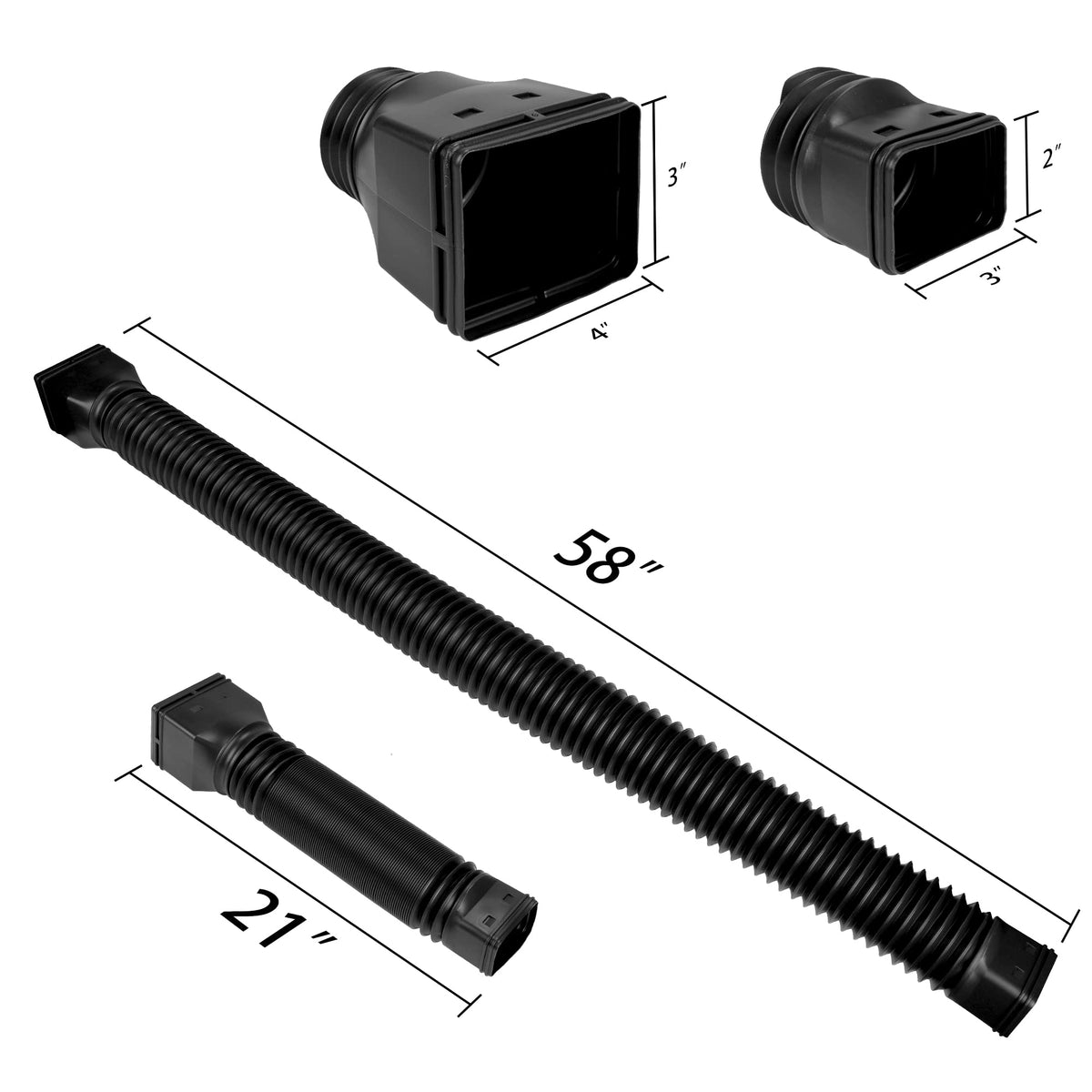 PXCAYFF 2 Pack Rain Gutter Downspout Extensions – Extendable 21-58 Inches (Black)