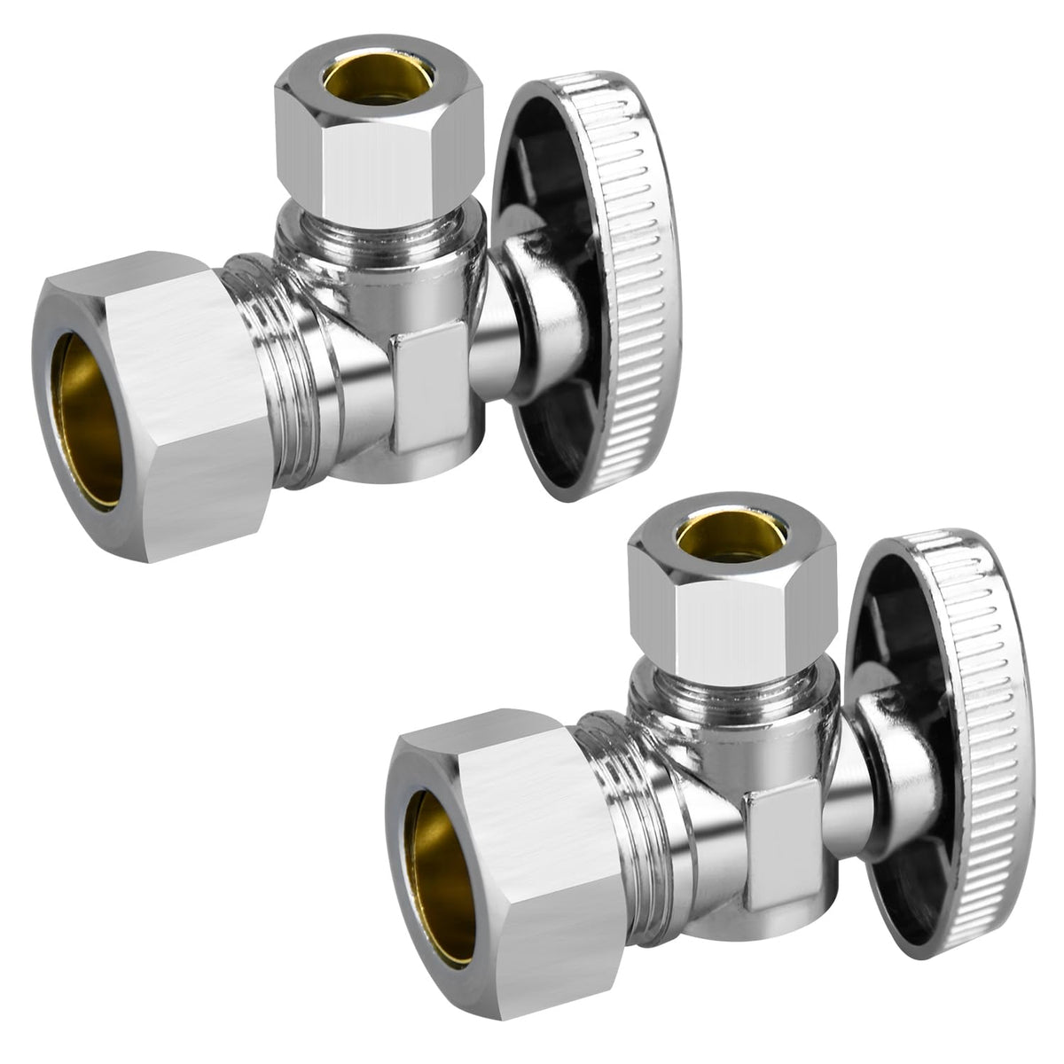 PXZBLG Stop Valves 2-Pack – 1/2 in Nominal × 3/8 in Compression, Chrome Brass, 1/4 Turn