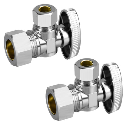 PXZBLG Stop Valves 2-Pack – 1/2 in Nominal × 3/8 in Compression, Chrome Brass, 1/4 Turn