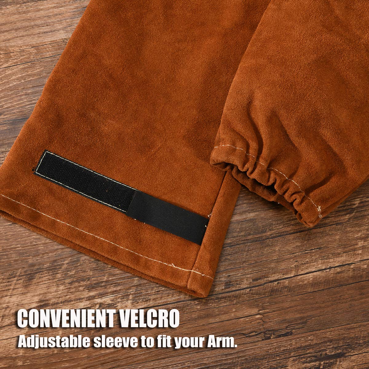 QeeLink Leather Welding Sleeves - Heat & Flame Resistant, Kevlar Stitching, One Size
