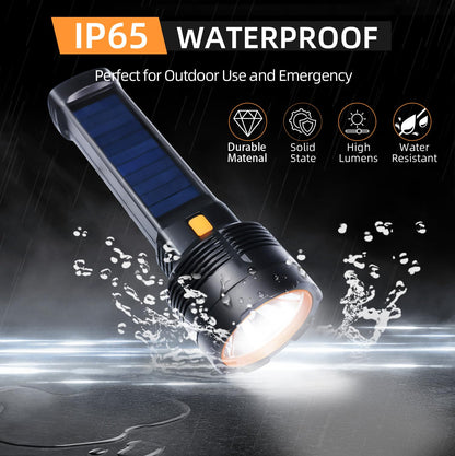 Queena 2 Pack LED Rechargeable Flashlight - 100000 Lumens, Solar & USB-C, IP65 Waterproof