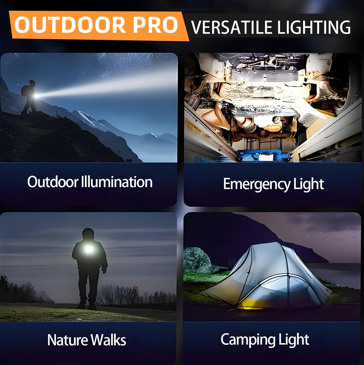 Queena 2 Pack LED Rechargeable Flashlight - 100000 Lumens, Solar & USB-C, IP65 Waterproof