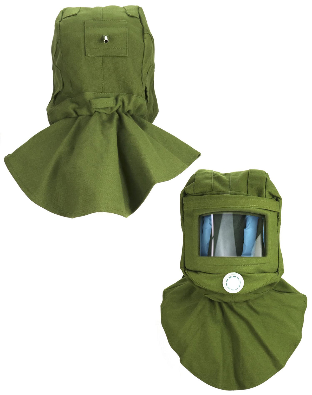 QWORK Sand Blasting Hood Cap – Full-Face Shield & Shawl Coverage (Green)