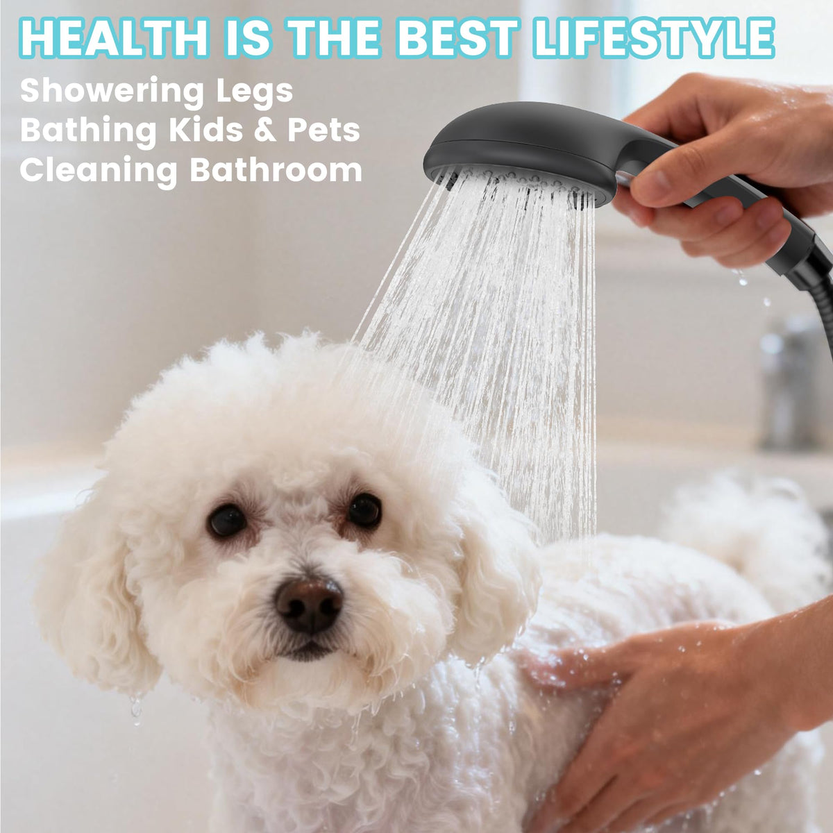 Rainparty High Pressure Handheld Shower Head – 5 Modes, Matte Black, Stainless Hose