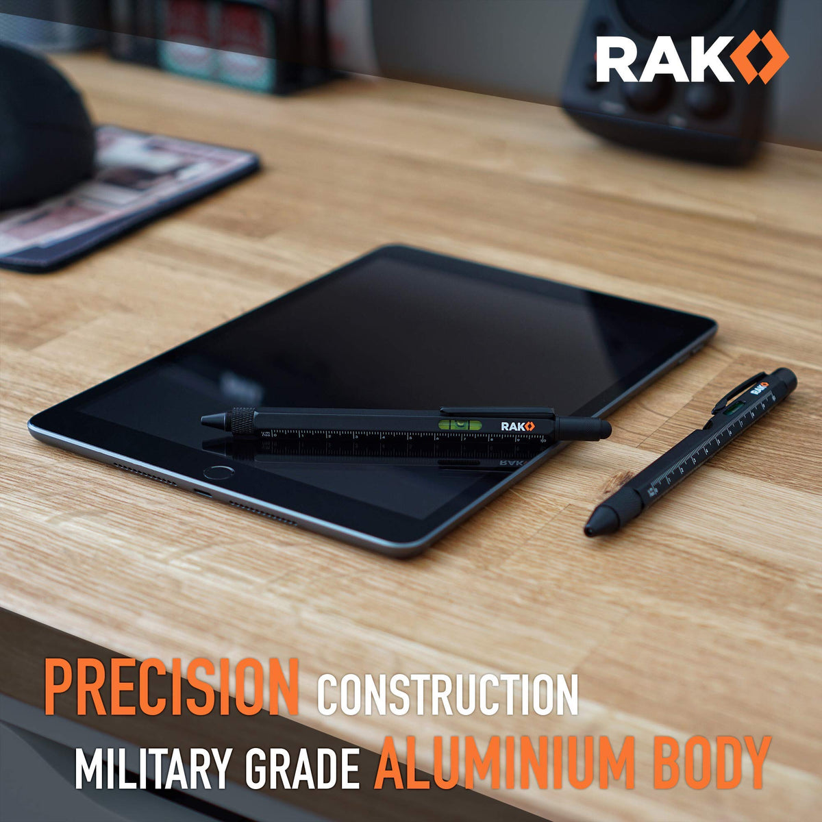 RAK Multitool Pen 11-in-1 – LED Light, Ruler, Level, Bottle Opener | 2-Pack Gift-Ready