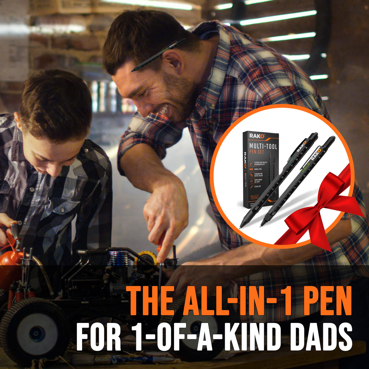 RAK Multitool Pen 11-in-1 – LED Light, Ruler, Level, Bottle Opener | 2-Pack Gift-Ready