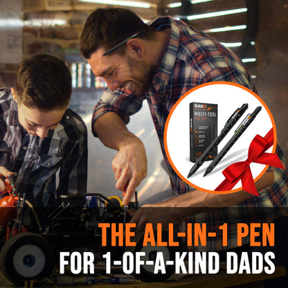 RAK Multitool Pen 11-in-1 – LED Light, Ruler, Level, Bottle Opener | 2-Pack Gift-Ready