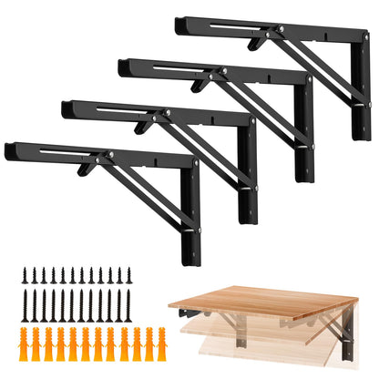 Ravinte 4-Pack 16-Inch Folding Shelf Brackets – Matte Black, Heavy-Duty, Space-Saving