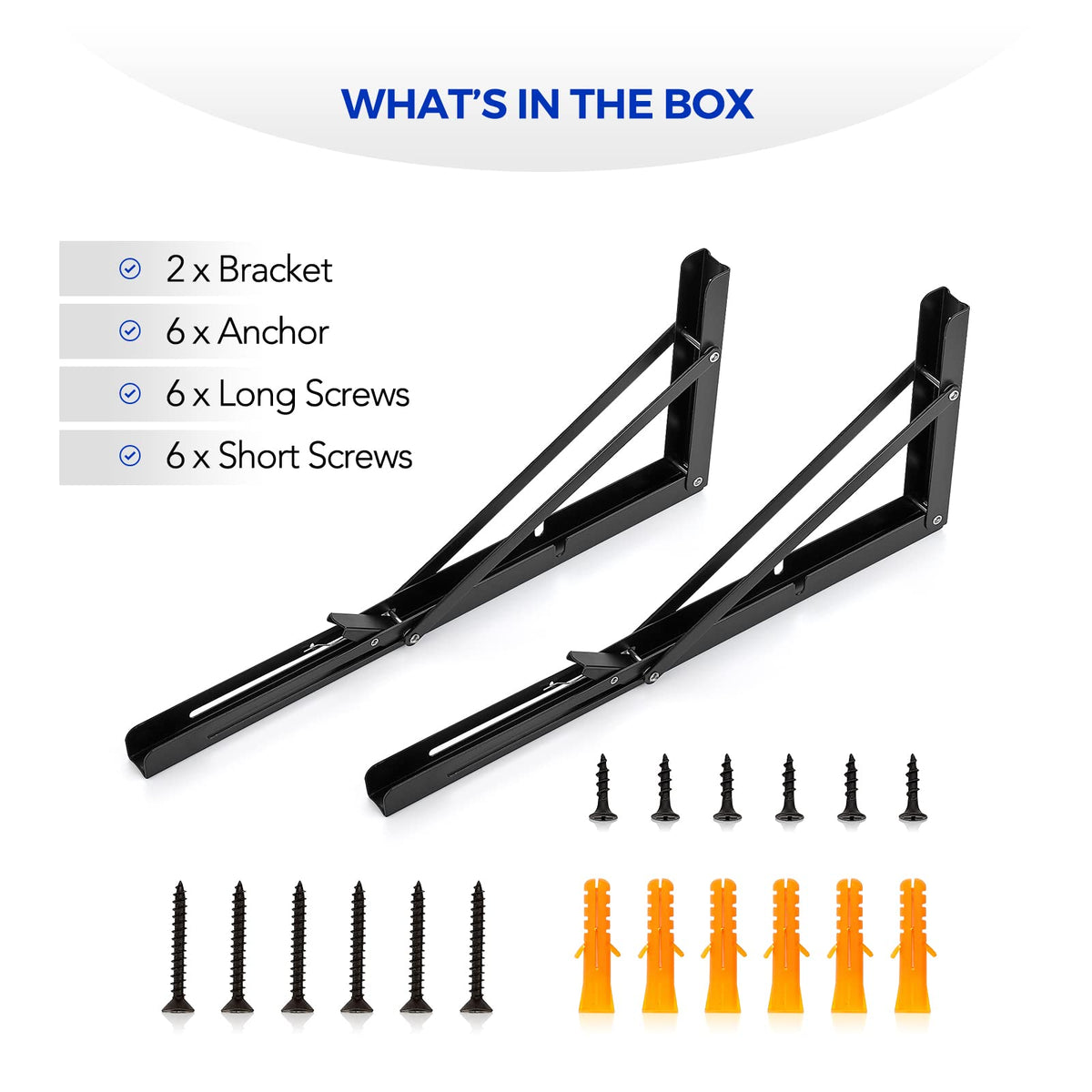 Ravinte 2-Pack 16-Inch Folding Shelf Brackets – Matte Black, Heavy-Duty Space-Saving