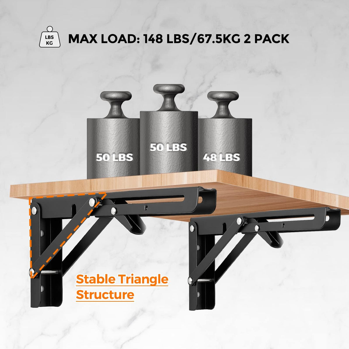 Ravinte 4-Pack 10-Inch Folding Shelf Brackets – Matte Black, Heavy-Duty Collapsible for Tables & Benches