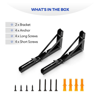 Ravinte 4-Pack 10-Inch Folding Shelf Brackets – Matte Black, Heavy-Duty Collapsible for Tables & Benches