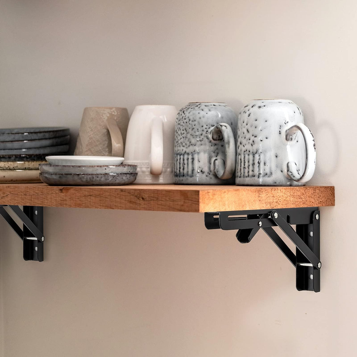 Ravinte 4-Pack 16-Inch Folding Shelf Brackets – Matte Black, Heavy-Duty, Space-Saving