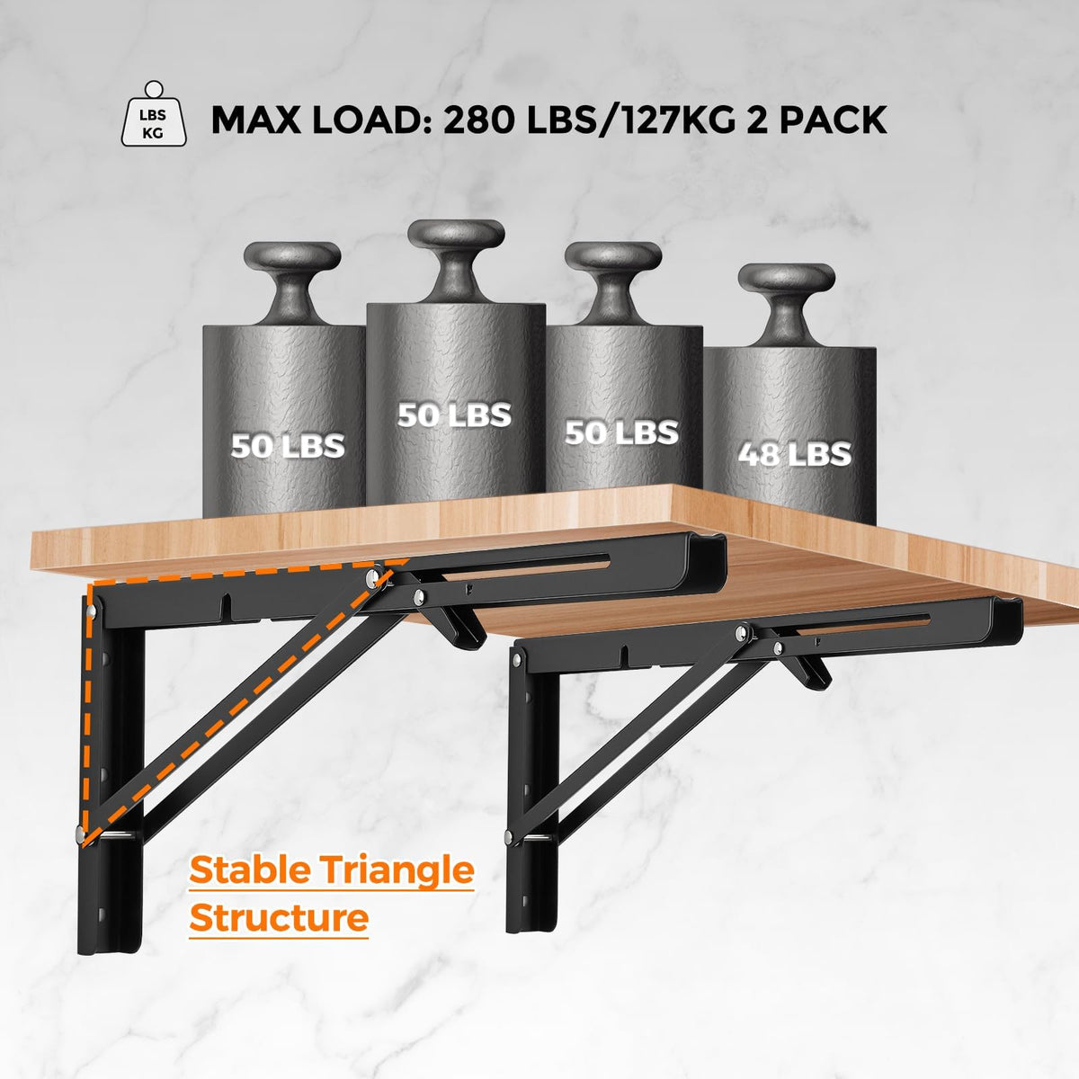 Ravinte 4-Pack 16-Inch Folding Shelf Brackets – Matte Black, Heavy-Duty, Space-Saving