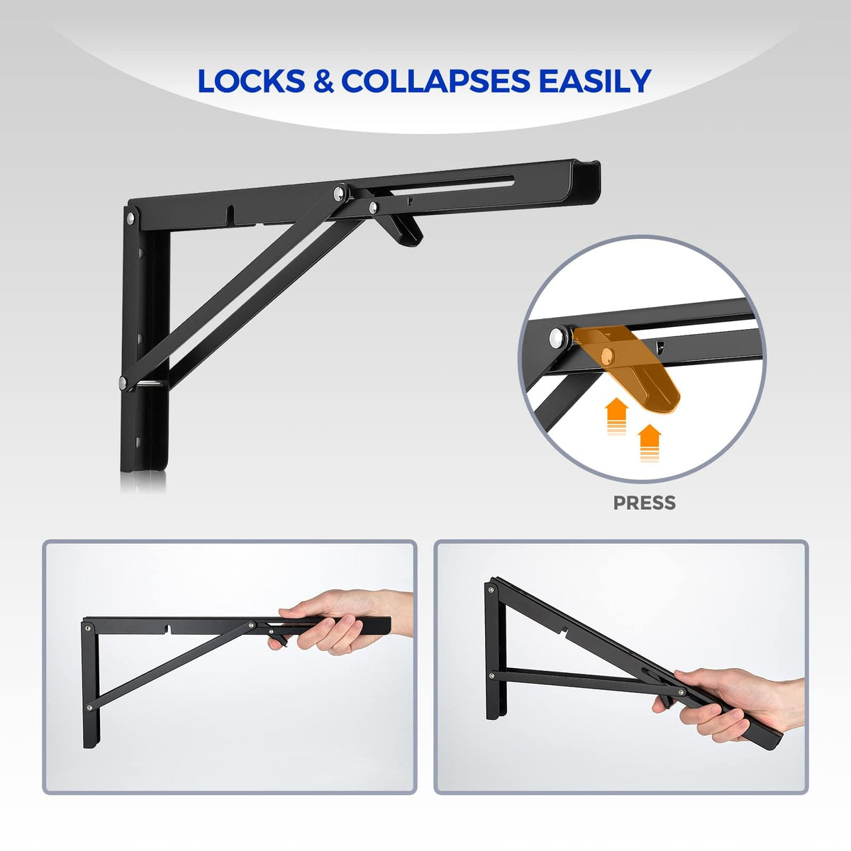 Ravinte 4-Pack 16-Inch Folding Shelf Brackets – Matte Black, Heavy-Duty, Space-Saving