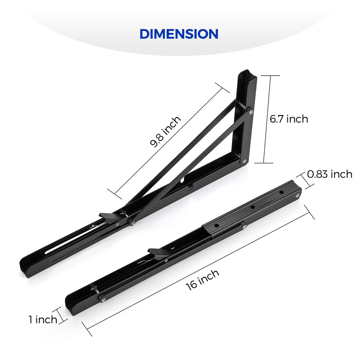 Ravinte 4-Pack 16-Inch Folding Shelf Brackets – Matte Black, Heavy-Duty, Space-Saving