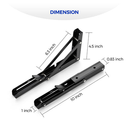 Ravinte 4-Pack 10-Inch Folding Shelf Brackets – Matte Black, Heavy-Duty Collapsible for Tables & Benches