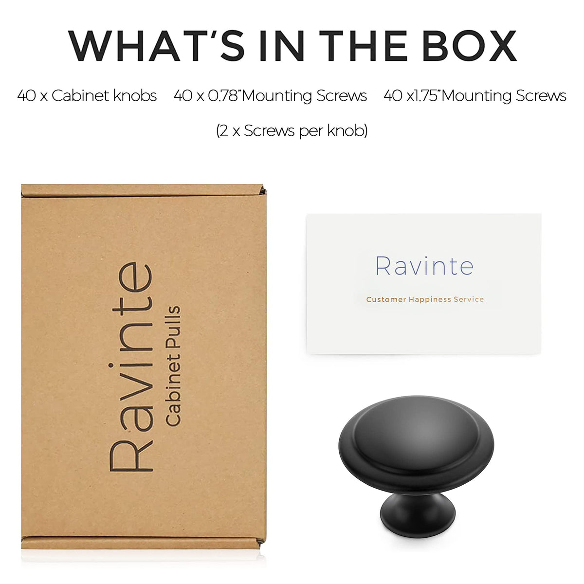 Ravinte 40 Pack Matte Black Kitchen Cabinet Knobs - 1-1/4 Inch Round Drawer Pulls