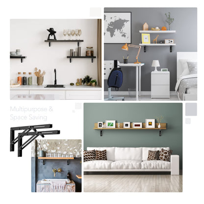 Ravinte 2-Pack 16-Inch Folding Shelf Brackets – Matte Black, Heavy-Duty Space-Saving