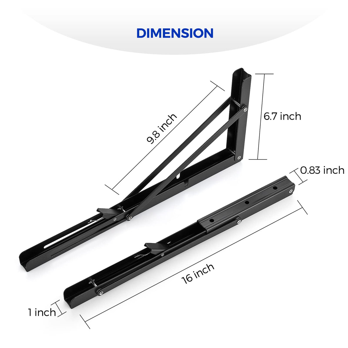 Ravinte 2-Pack 16-Inch Folding Shelf Brackets – Matte Black, Heavy-Duty Space-Saving