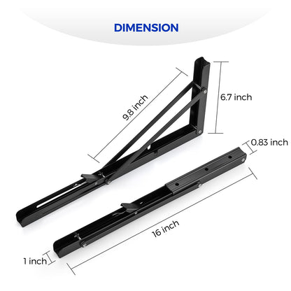 Ravinte 2-Pack 16-Inch Folding Shelf Brackets – Matte Black, Heavy-Duty Space-Saving