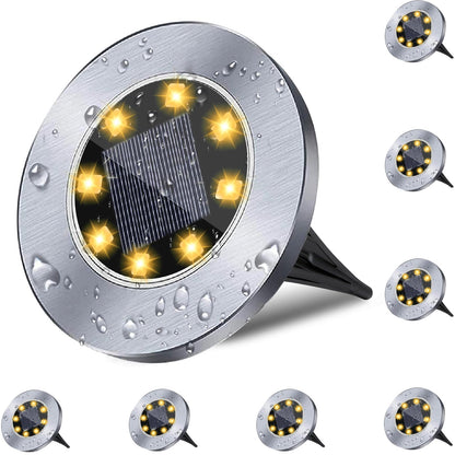 Rayolon 4.6-Inch Solar Ground Lights | 8-Pack Waterproof Pathway & Garden Lighting (Warm Light)