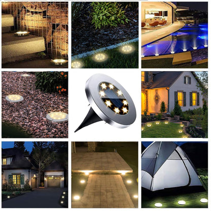 Rayolon 4.6-Inch Solar Ground Lights | 8-Pack Waterproof Pathway & Garden Lighting (Warm Light)